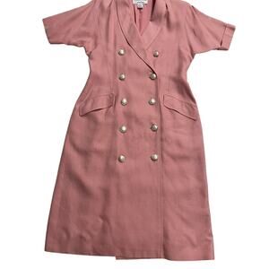 VTG Collections Michelle Stuart Linen Suit Dress Double Breasted Sz 8 Pink 1980s